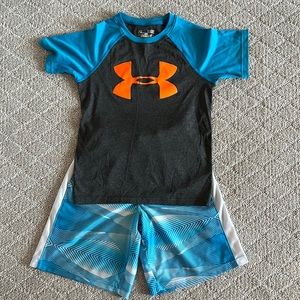 Boys Under Armour (3 pieces) shorts, bathing suit, and shirt size small